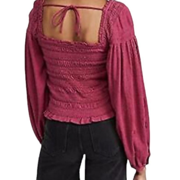 *HP*Free People Smocked Embellished L/S Blouse - Picture 7 of 12